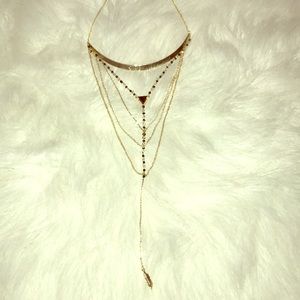 Layered Necklace Gold Color Feather Accent